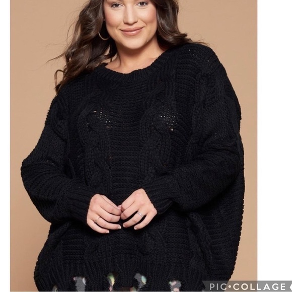 Ms. Diva Plus! Beautiful Black Sweater w/Wide Cut Fringe - Picture 2 of 5
